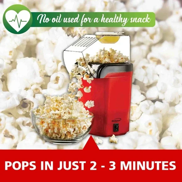 BRENTWOOD PC-486R 8-CUP HOT AIR POPCORN MAKER, RED - Picture 5 of 13